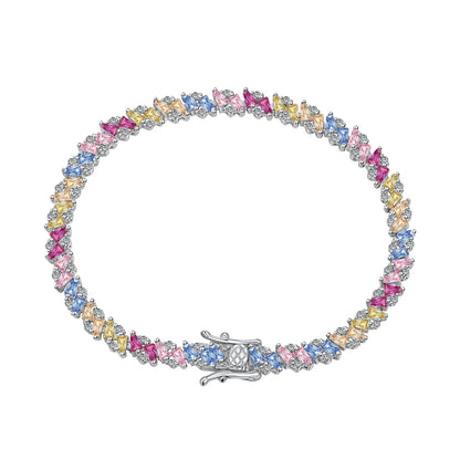 Eternity Band Colorful S925 Sterling Silver Bracelet Jewelry Set Cubic Zirconia Pink Stone  Tennis Bracelets Women