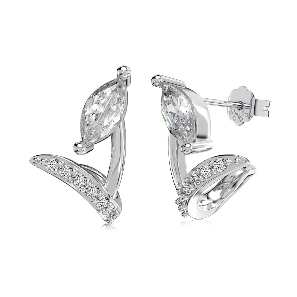 Fashion Design Hypoallergenic 925 Sterling Silver Rhodium Plated 5A Zirconia Flower Marquise Shape Stud Earrings for Women