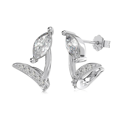 Fashion Design Hypoallergenic 925 Sterling Silver Rhodium Plated 5A Zirconia Flower Marquise Shape Stud Earrings for Women