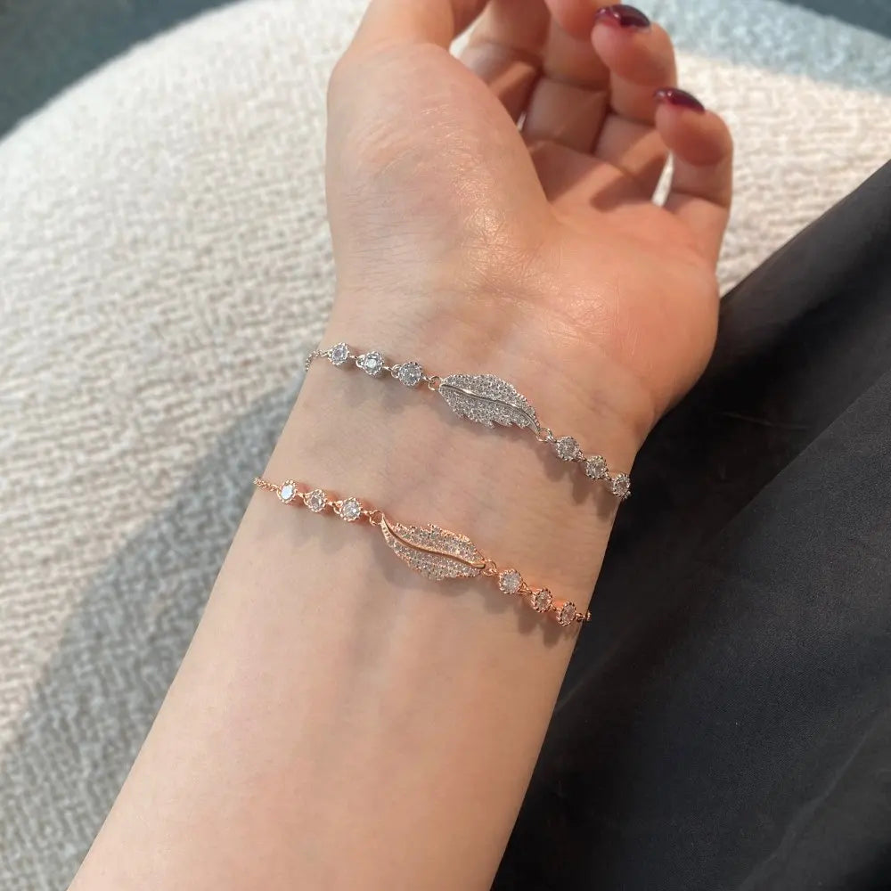 925 Sterling Silver Leaf 5A CZ Chain Bracelet product image 2