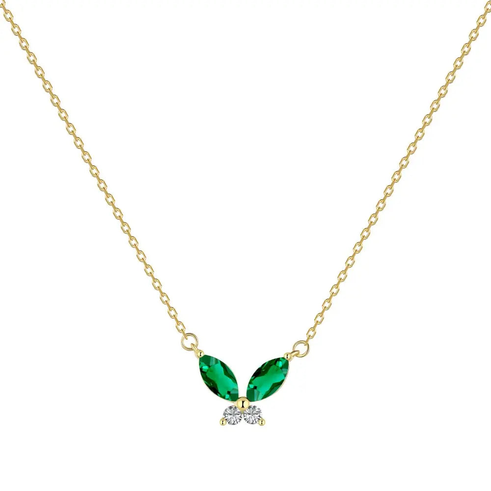 Non Tarnish Free Waterproof Choker Jewelry Cubic Zircon 18K Gold Plated Necklace 925 Silver Red Green Butterfly Necklaces Women