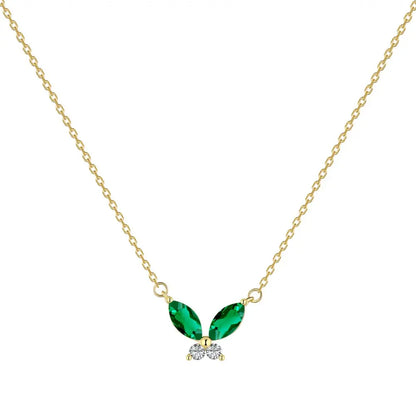 Non Tarnish Free Waterproof Choker Jewelry Cubic Zircon 18K Gold Plated Necklace 925 Silver Red Green Butterfly Necklaces Women