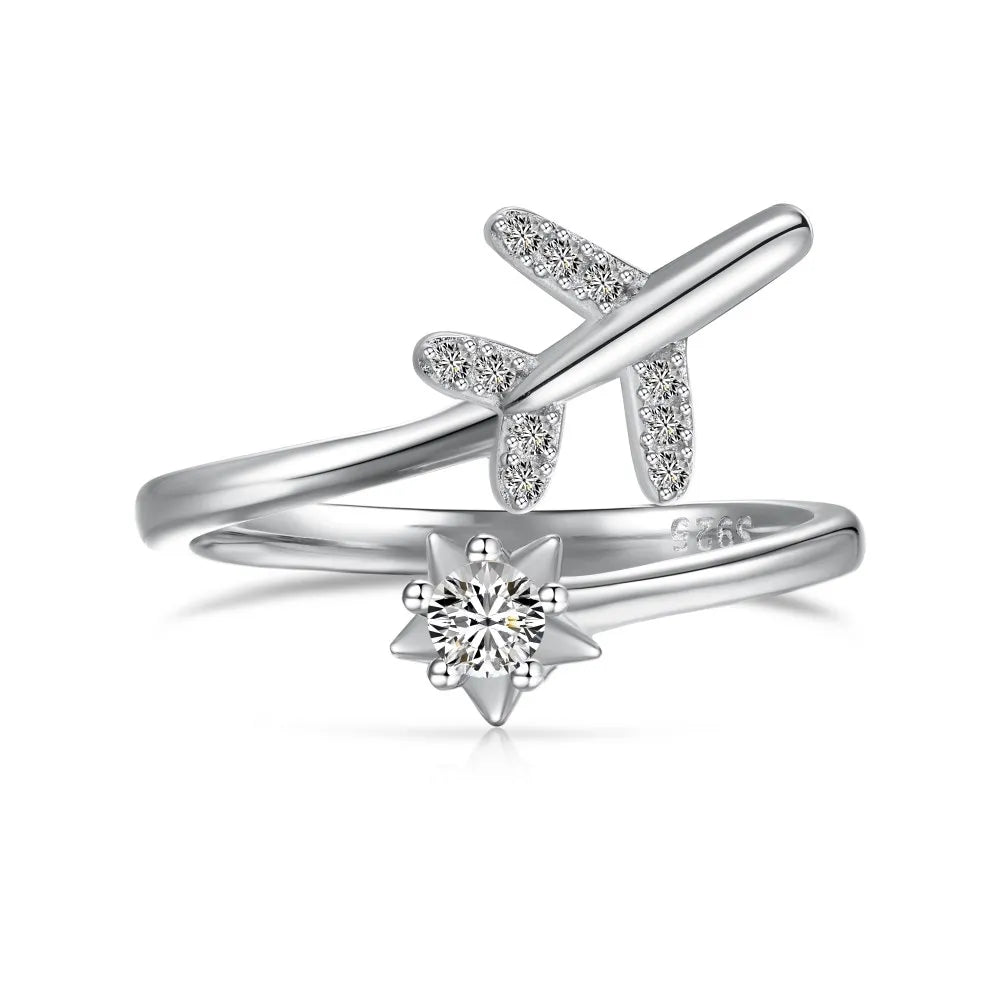 925 Sterling Silver Airplane CZ Adjustable Ring product image 8