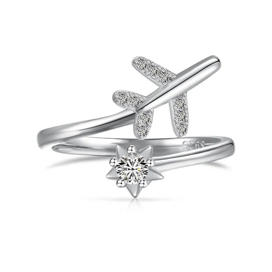 925 Sterling Silver Airplane CZ Adjustable Ring product image 8
