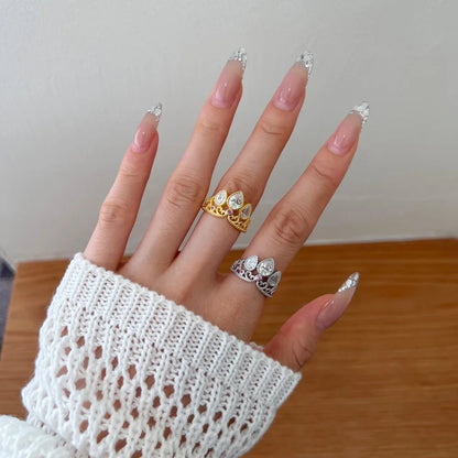 Luxurious Design Fine Top Jewellery 925 Silver Pear Circle Waterdrop Shape 5A Cubic Zirconia Princess Crown Women Rings