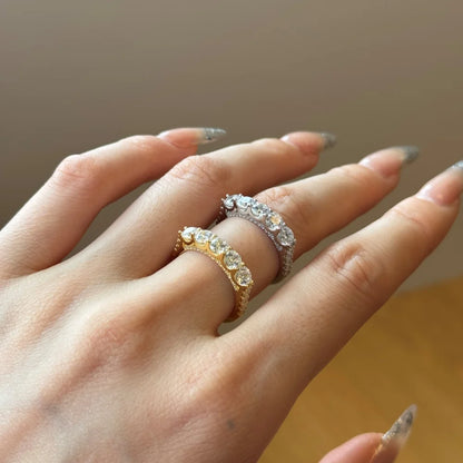 Exclusive Design Dichroic Plating Sterling Silver 5A Cubic Zirconia Wedding Eternity Promise Engagement Women Band Rings