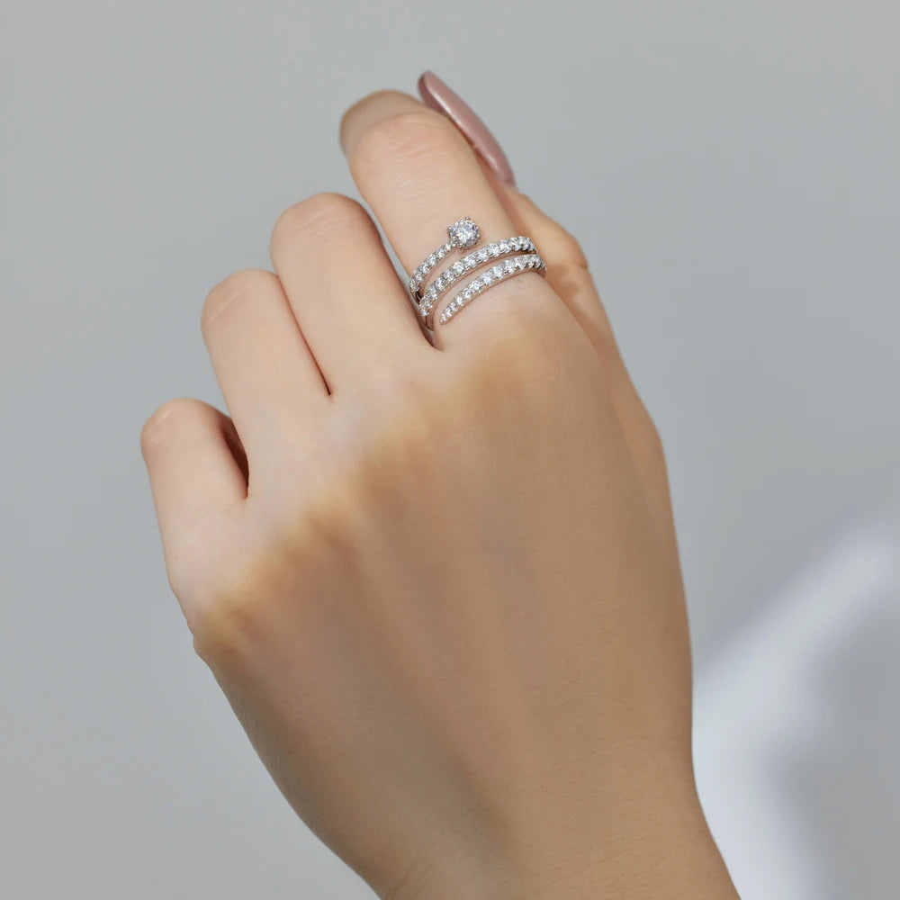 Dazzling 925 Sterling Silver Fine Jewelry Rhodium Plated Multiple Layer Sparil Moissanite 5A Cubic Zirconia Jewelry Rings