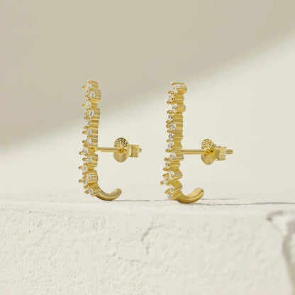 Wholesale Price 18K Gold Plated 925 Silver Bar Earring Iced Out Fine Jewelry Row Zircon Paved Long Stud Earrings Women