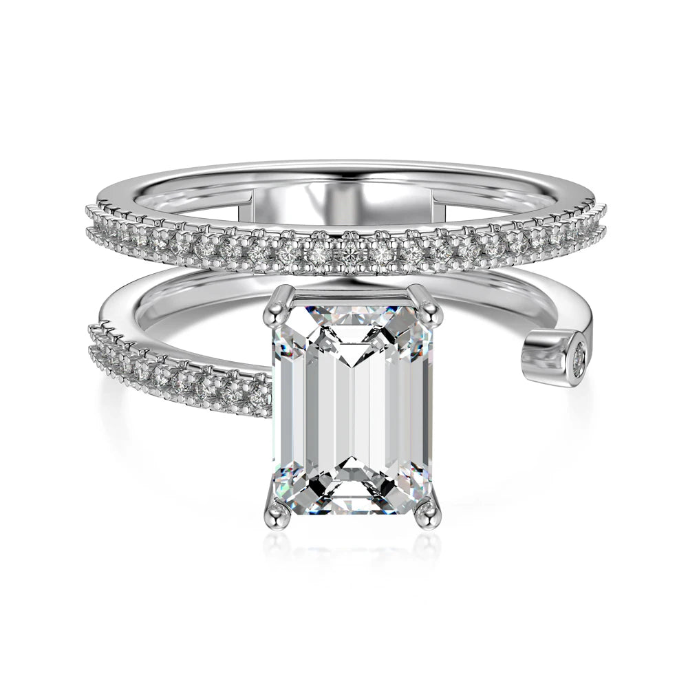 Personalized Daily Dress up Fine Fashion Jewelry S925 Silver Openwork Double Layer  5A Cubic Zirconia Women Bridal Ring
