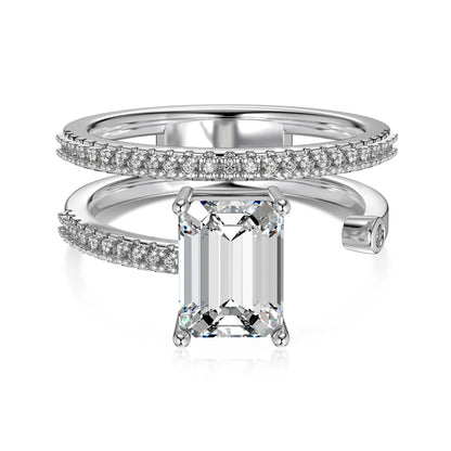 Personalized Daily Dress up Fine Fashion Jewelry S925 Silver Openwork Double Layer  5A Cubic Zirconia Women Bridal Ring