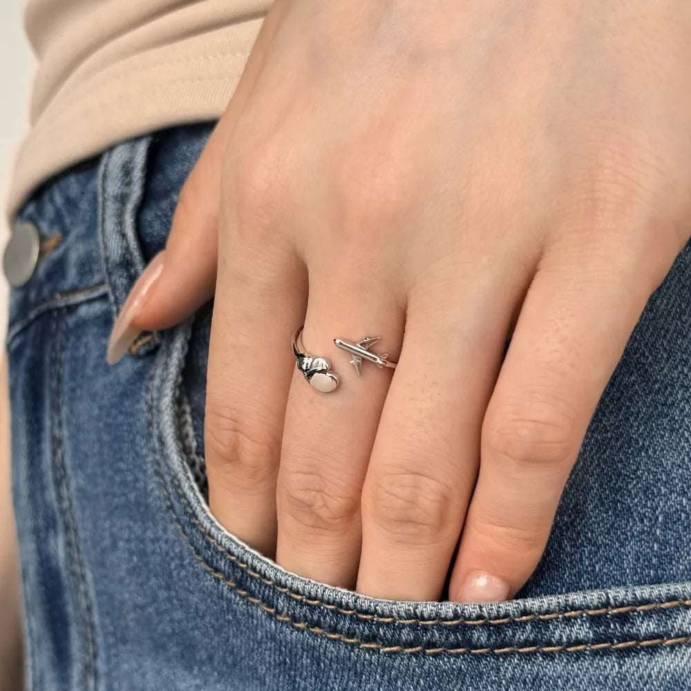 925 Sterling Silver Airplane Adjustable Ring product image 2