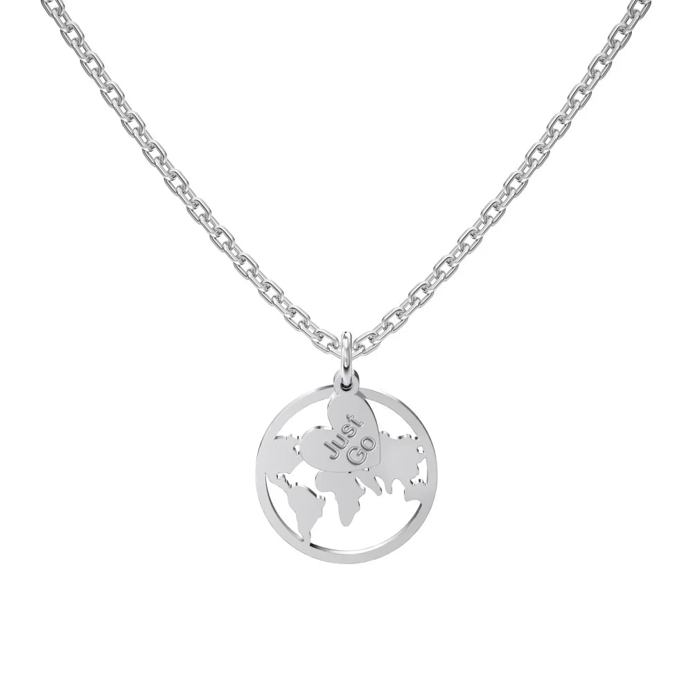 Non Tarnish S925 Sterling Silver Travel Globe World Map Pendant Necklace Round 18K Gold Plated Hollow Out Necklaces Women