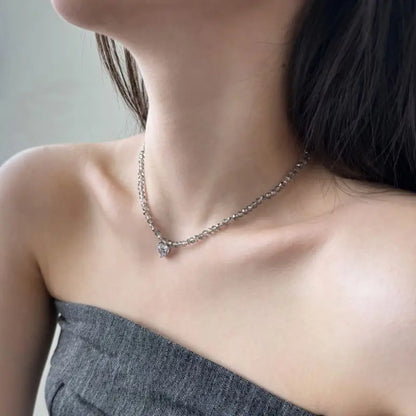 Bohemian Factory Price S925 Sterling Silver Pendants for Women Heart Necklace Zircon Crystal Necklaces Black Bead Jewelry
