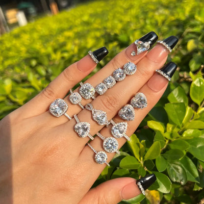 Luxurious Fine Jewelry Rhodium Plated 5A Cubic Zirconia Promise Halo Engagement Promise Eternity Ring for Women