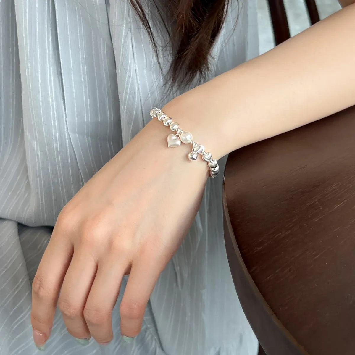 Low Price Love Sweet Pearl Heart Shaped Pendant Necklace Multi Layered Round Beads S925 Sterling Silver Necklace for Women