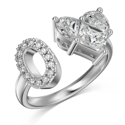 Open Adjustable A-Z Alphabets 925 Sterling Silver 0.75 Ct Heart Love Initial O Engagement Wedding Band Promise Rings