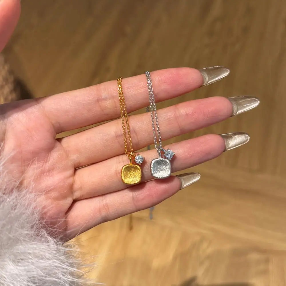 Ins New Style 22K Gold Plated Jewelry 925 Sterling Silver Small Cube Pendant Necklace With 5A Zircon