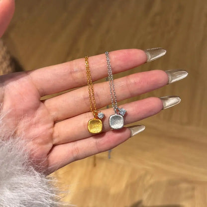 Ins New Style 22K Gold Plated Jewelry 925 Sterling Silver Small Cube Pendant Necklace With 5A Zircon
