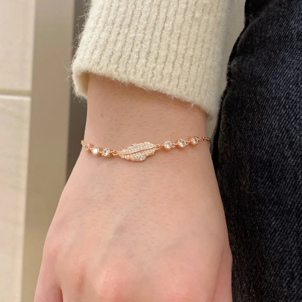 925 Sterling Silver Leaf 5A CZ Chain Bracelet product image 4