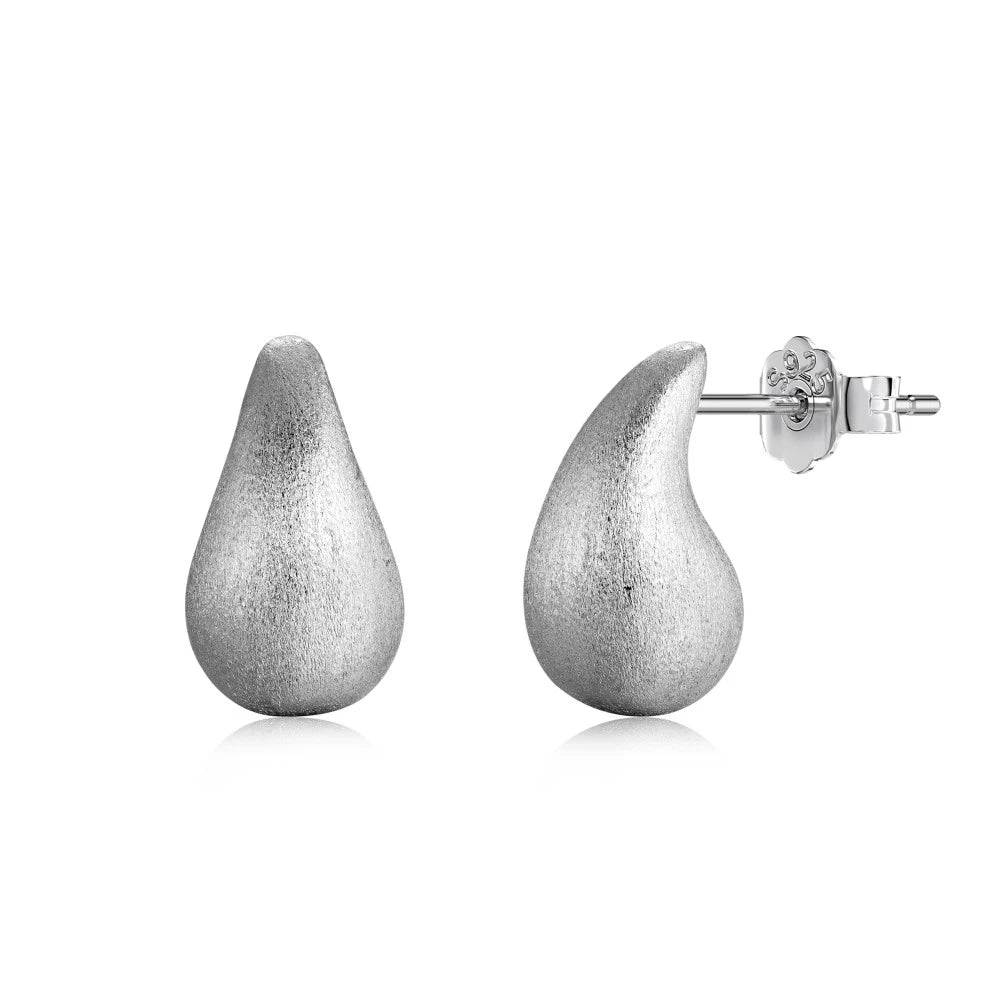 Fashion Statement Design  S925 Silver Waterdrop Shape Brushed Surface Multiple Size Stud Earrings for Women Accessories