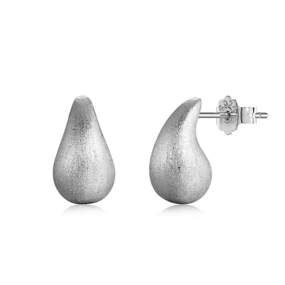 Fashion Statement Design  S925 Silver Waterdrop Shape Brushed Surface Multiple Size Stud Earrings for Women Accessories