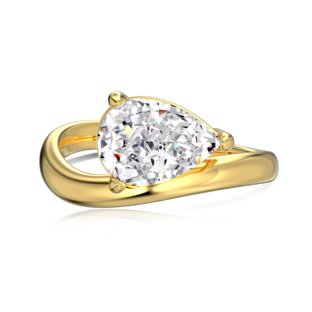 Geometric Dainty Design S925 Silver Rhodium 18K Gold Plated Twisted Waterdrop Shape 8A Iced Out Cut Zirconia Jewelry Rings