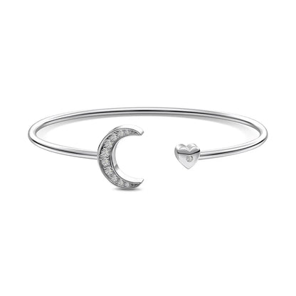 Simple S925 Sterling Silver Bangle Handmade 5A Cz Cubic Zirconia Heart and Moon Shaped Bracelet Cuff Bangles for Women