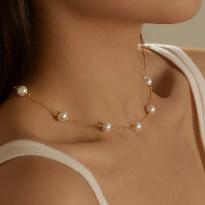 New Arrival Hypoallergenic S925 Sterling Silver Beading Choker Necklace 18K Gold Plated Shell Pearl Necklaces for Women