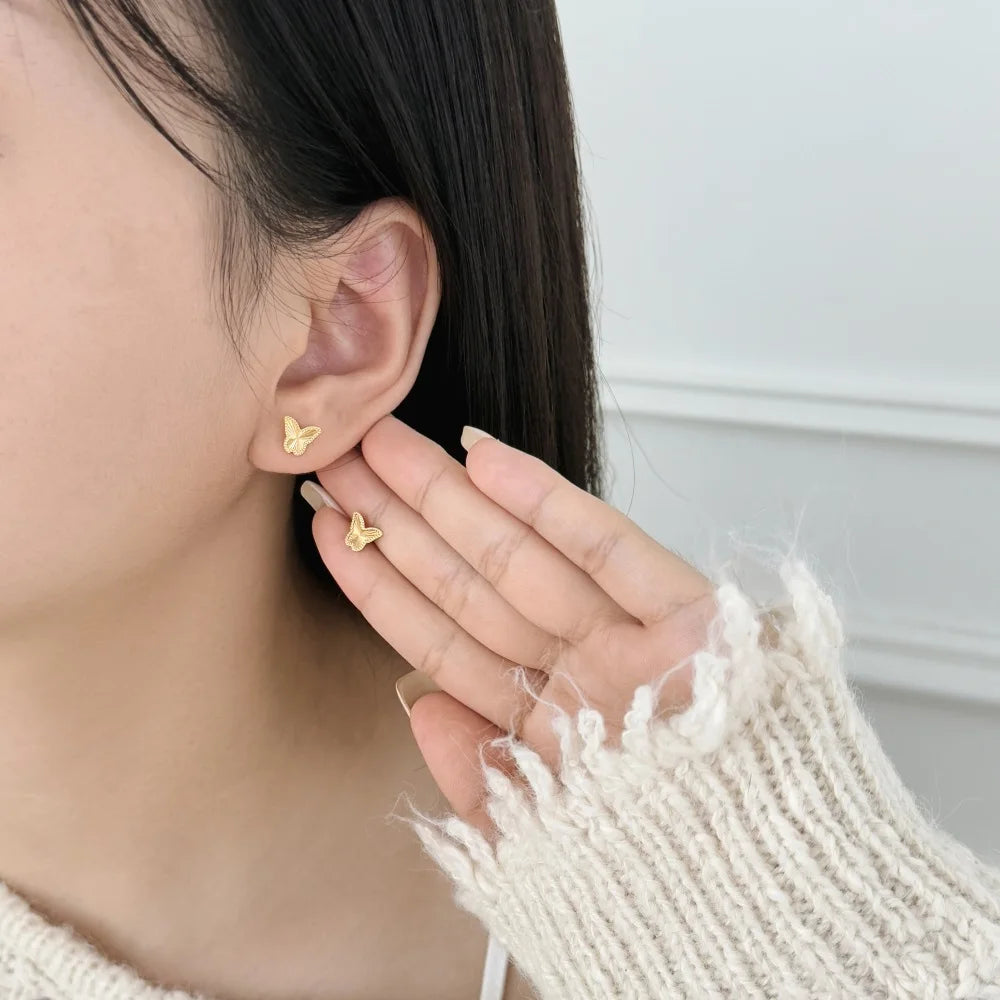 KAKODIY Unique Small 925 Sterling Silver Small Laser Textured Surface Butterfly Stud Earrings Women Daily Wear - product image 4