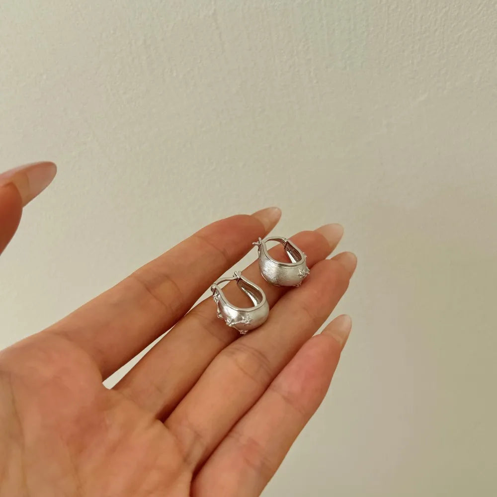 High Quality Frosted Surface 925 Sterling Silver Chunky U-Shape 5A Cubic Zirconia Clip on Earrings for Women Dress up