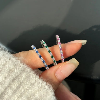 Dainty Classic Design S925 Silver Eternity Band Baguette Pink Green Blue 5A Cubic Zirconia Wedding Promise Bridal Rings