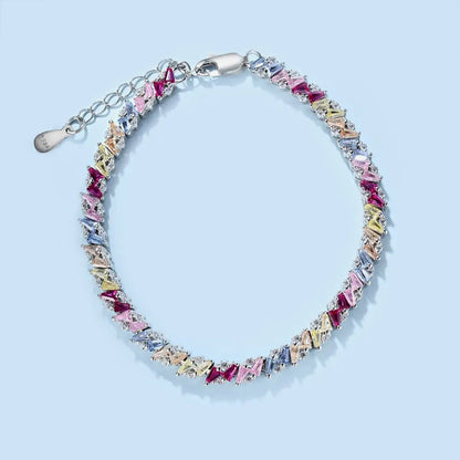 Eternity Band Colorful S925 Sterling Silver Bracelet Jewelry Set Cubic Zirconia Pink Stone  Tennis Bracelets Women