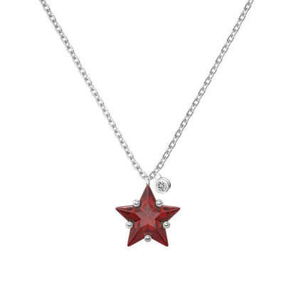 Luxurious Christmas Xmas Festival Gift Jewelry Sterling Silver 5A Cubic Zirconia Ruby Gemstone Star Pendant Necklaces