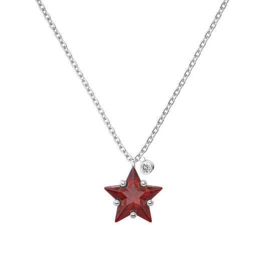 Luxurious Christmas Xmas Festival Gift Jewelry Sterling Silver 5A Cubic Zirconia Ruby Gemstone Star Pendant Necklaces
