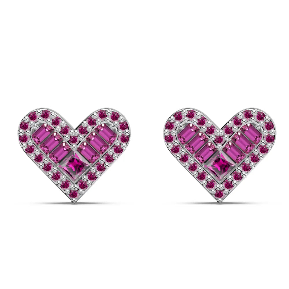 KAKODIY 925 Gorgeous Sterling Silver Heart Stud Earrings, Zirconia Paving 14K Gold Plated Earrings