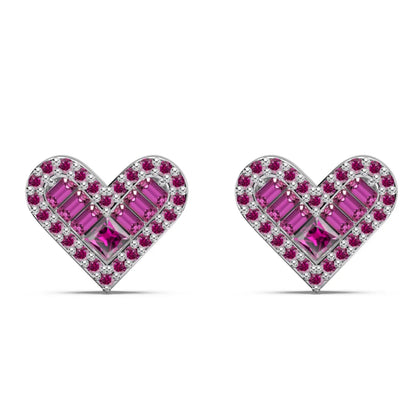 KAKODIY 925 Gorgeous Sterling Silver Heart Stud Earrings, Zirconia Paving 14K Gold Plated Earrings