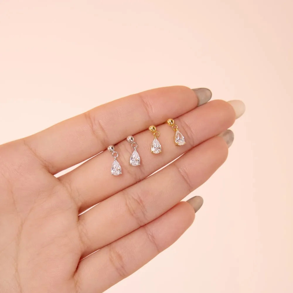 KAKODIY Fine Rhodium Plated 18K Gold 925 Sterling Silver Pear-shaped 5A Cubic Zirconia Imitation Diamond Beads Stud Earrings - product image 2