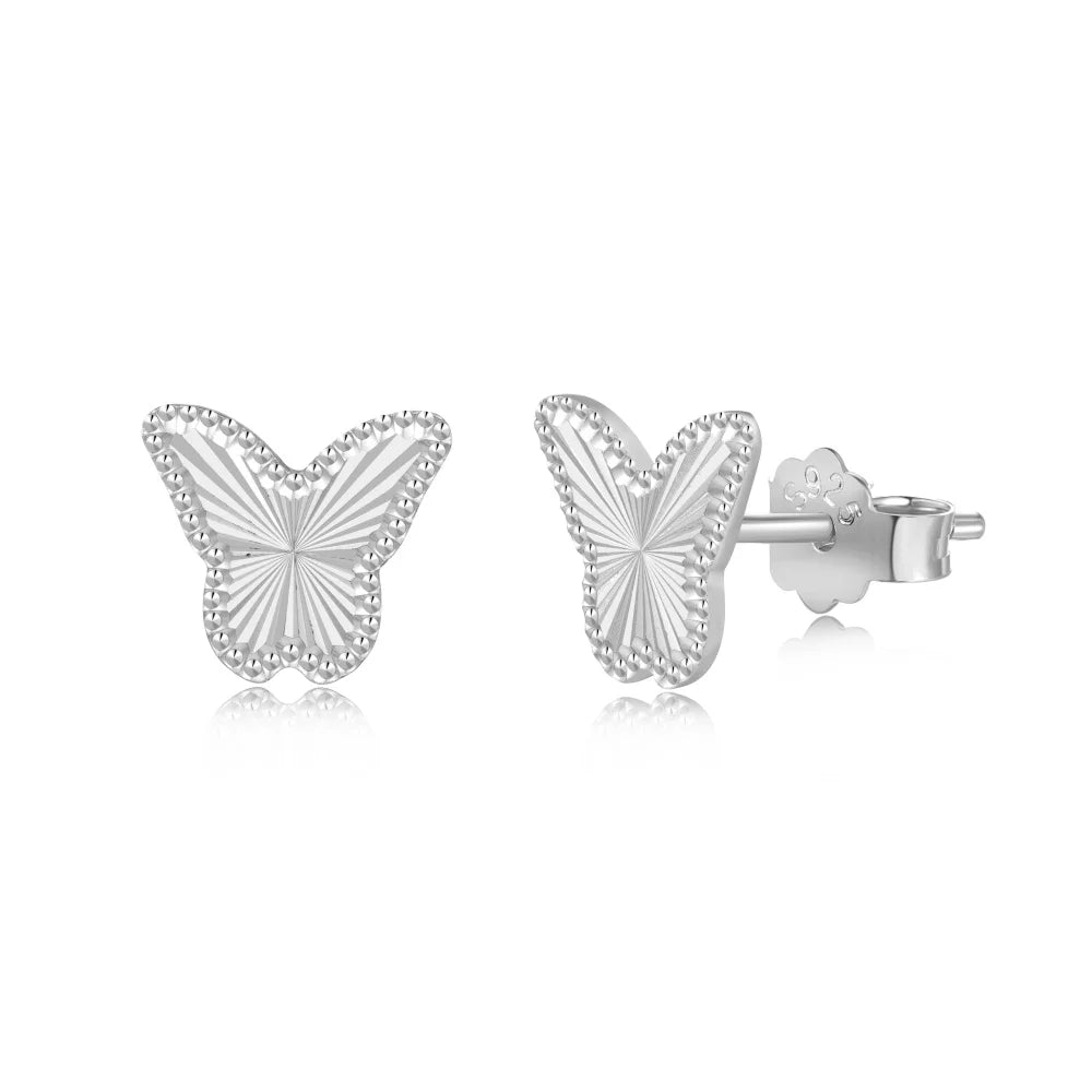 KAKODIY Unique Small 925 Sterling Silver Small Laser Textured Surface Butterfly Stud Earrings Women Daily Wear