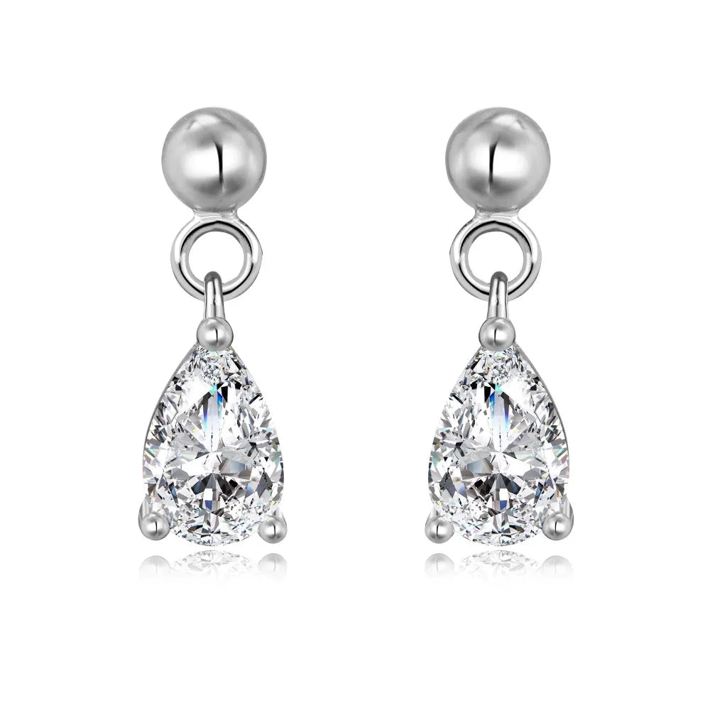 KAKODIY Fine Rhodium Plated 18K Gold 925 Sterling Silver Pear-shaped 5A Cubic Zirconia Imitation Diamond Beads Stud Earrings - product image 1