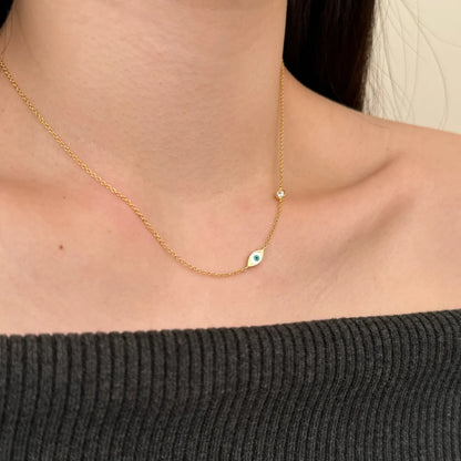 Simplicity Design Solid 925 Sterling Silver Link Chain Enamel 5A Cubic Zirconia Evil Blue Eyes Chain Necklace for Women