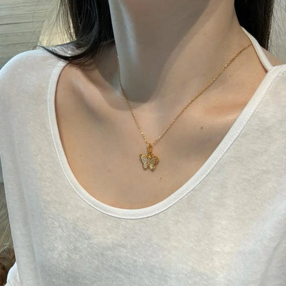 22K Gold Plated  Cz Cubic Zirconia Butterfly Pendant Necklaces Jewelry Women