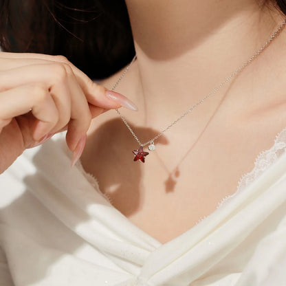 Luxurious Christmas Xmas Festival Gift Jewelry Sterling Silver 5A Cubic Zirconia Ruby Gemstone Star Pendant Necklaces