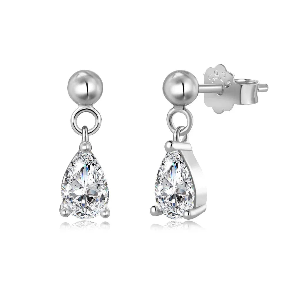 KAKODIY Fine Rhodium Plated 18K Gold 925 Sterling Silver Pear-shaped 5A Cubic Zirconia Imitation Diamond Beads Stud Earrings