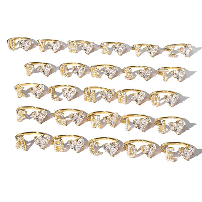 925 Sterling Silver 5A Zirconia Women Alphabet Capital Letter G Initial Stackable Adjustable Heart Rings Jewelry Gifts