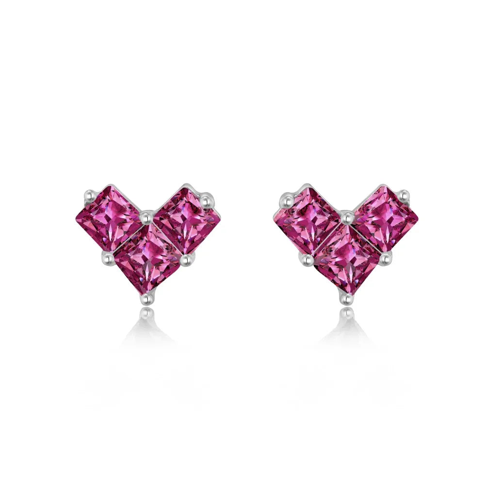 KAKODIY New Small Lovely 925 Sterling Silver Rhodium 18K Gold Plated Matte Square 5A Cube Zirconia Heart Stud Earrings - product image 1