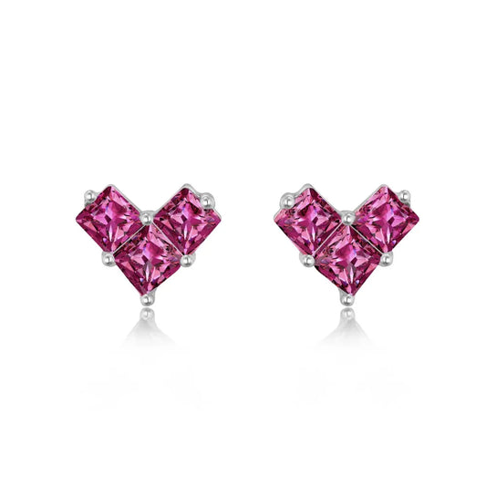 KAKODIY New Small Lovely 925 Sterling Silver Rhodium 18K Gold Plated Matte Square 5A Cube Zirconia Heart Stud Earrings - product image 1