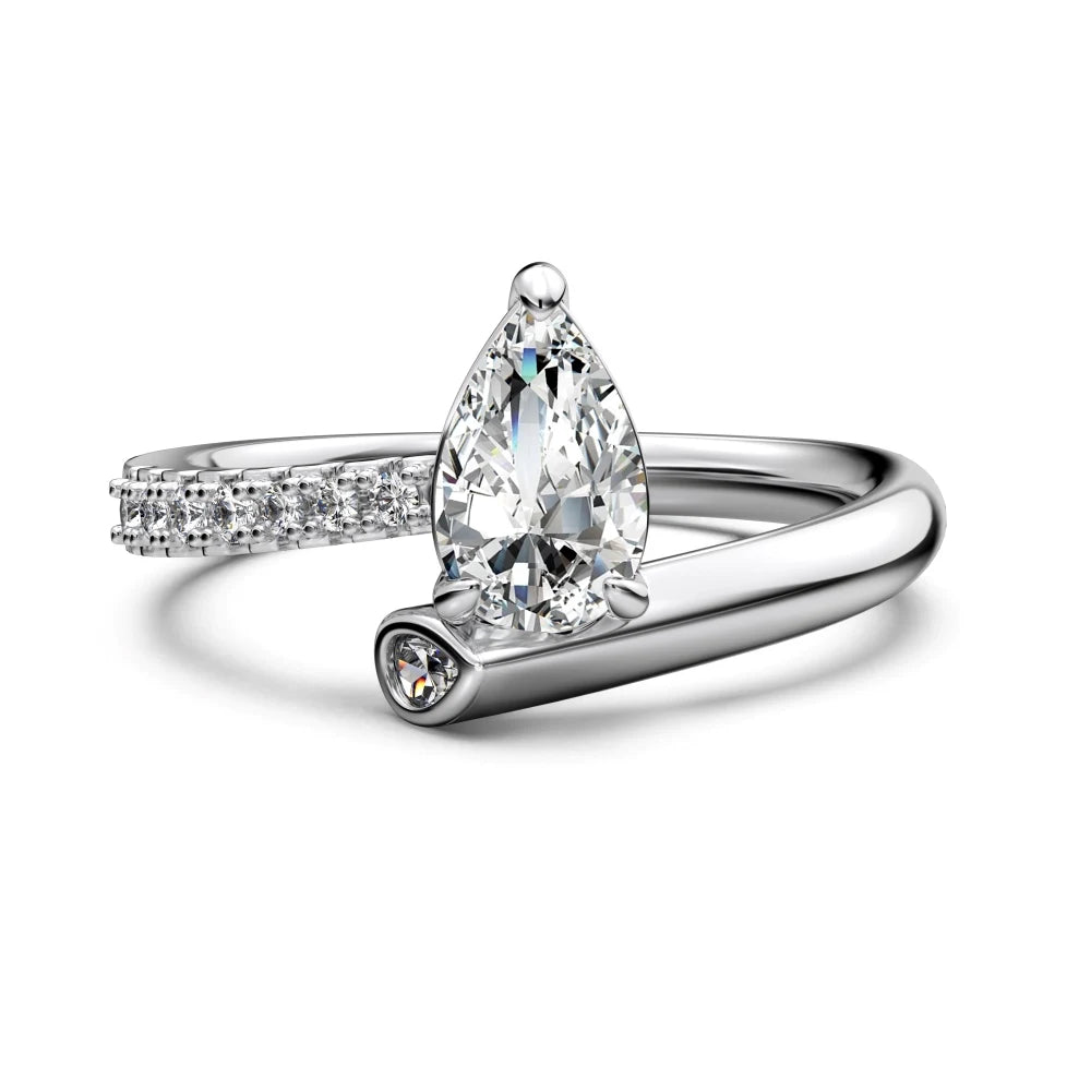 Fashionable Fine Jewelry Women Eternity Band S925 Silver Geometric Twisted 5A Zirconia Waterdrop Shape Stone Jewelry Rings