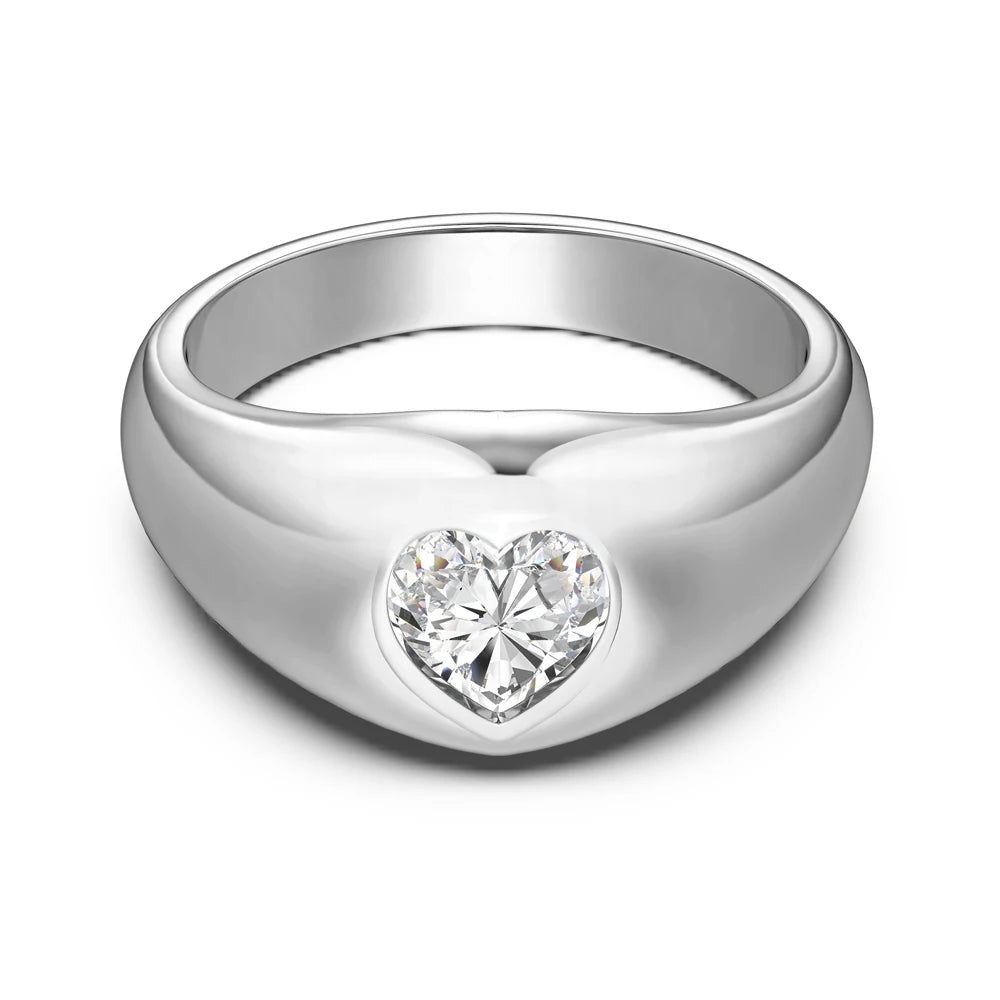 Personalized Design Women Girls Jewellery S925 Silver Gold Plated Chunky Polish Surface Heart Shape 5A Zirconium Rings