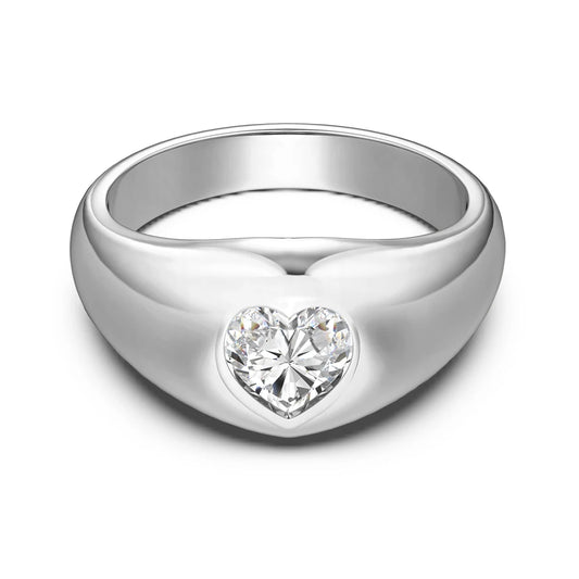 Personalized Design Women Girls Jewellery S925 Silver Gold Plated Chunky Polish Surface Heart Shape 5A Zirconium Rings