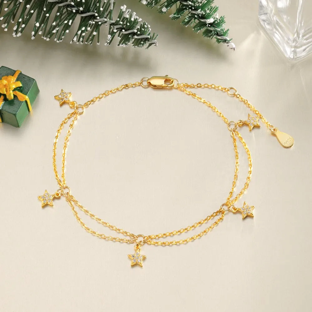 925 Sterling Silver Star 5A CZ Chain Bracelet product image 5
